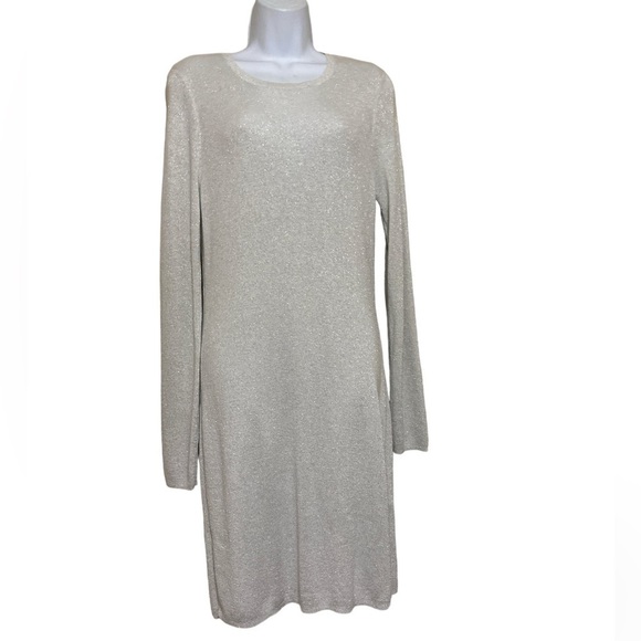 RACHEL ZOE Sweater Dress Silver Shimmer Bodycon Pull Over L event holiday soft - Picture 1 of 8